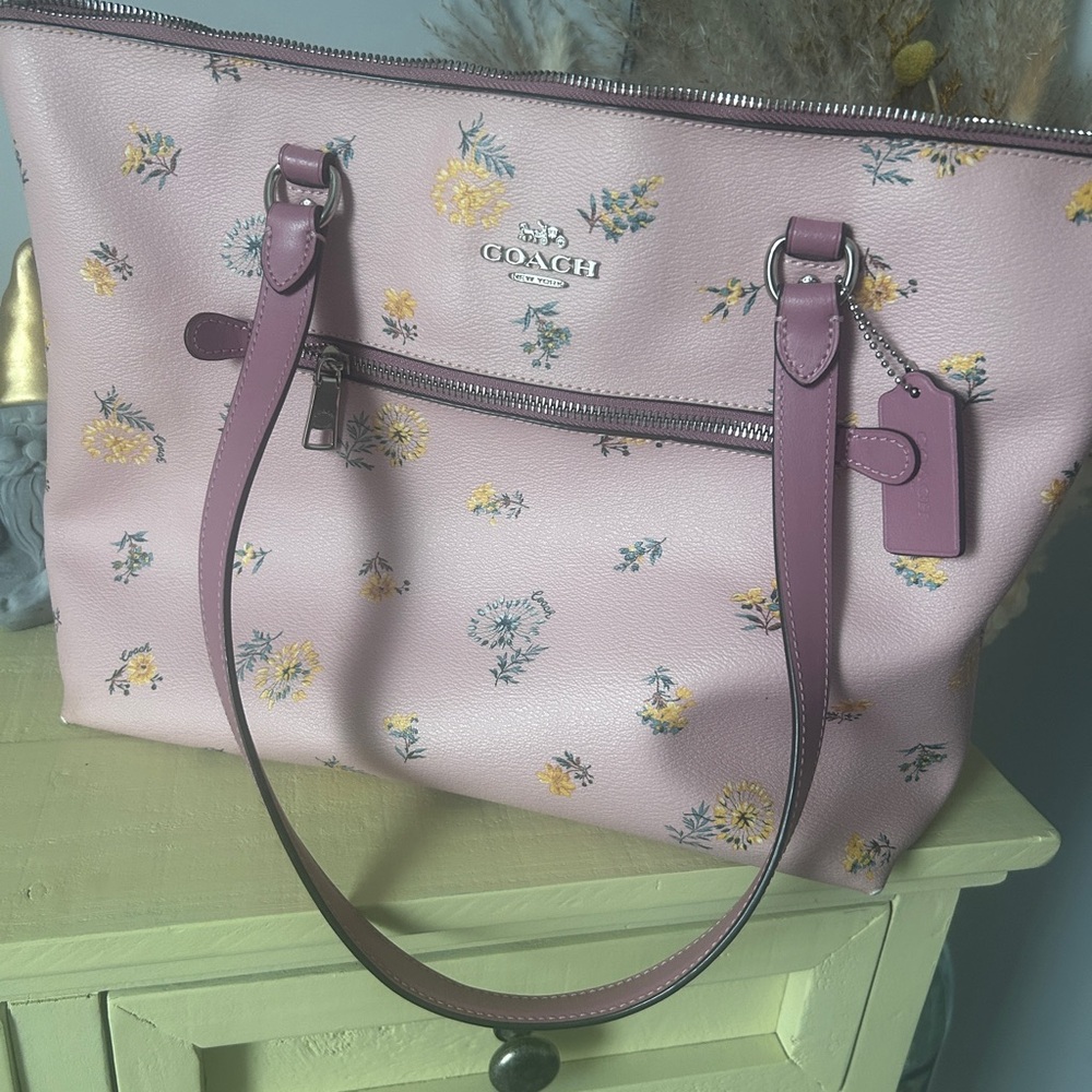 Coach Pink Floral Tote with Mauve Straps
